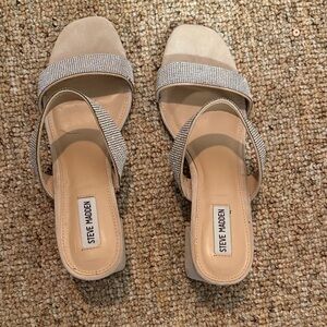 STEVE MADDEN Rhinestone 2 Strap Block Heel Sandals, 11